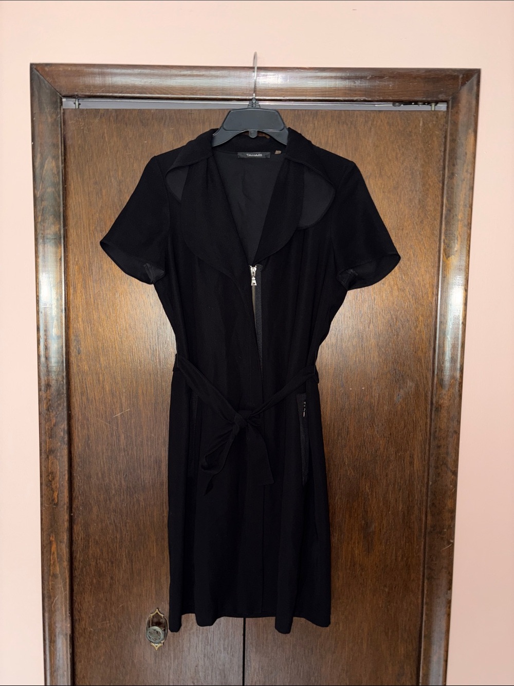 Tahari Black Zip-Front Belted Mini Dress